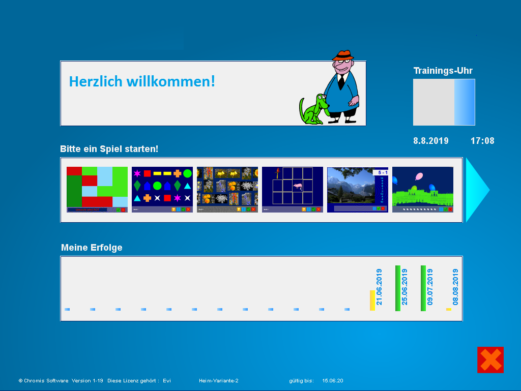 Hauptmenü mit Übungsauswahl